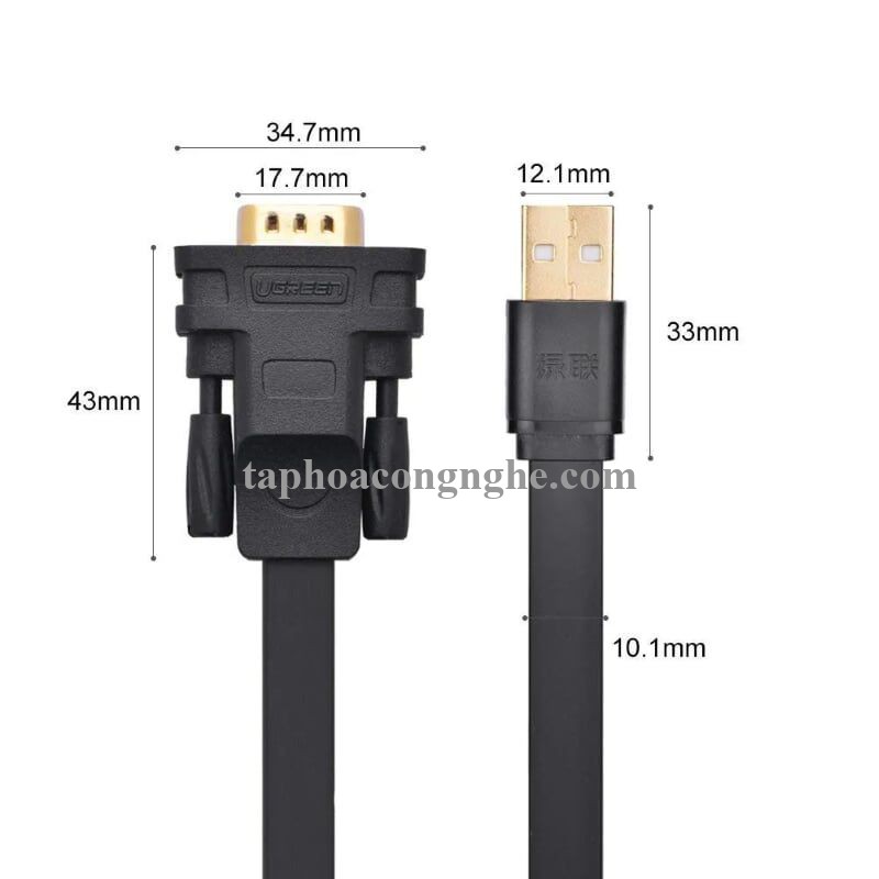 Ugreen 20221 3M Cáp tín hiệu chuyển đổi USB 2.0 sang COM RS232 dáng dẹt cao cấp CR107 30020221